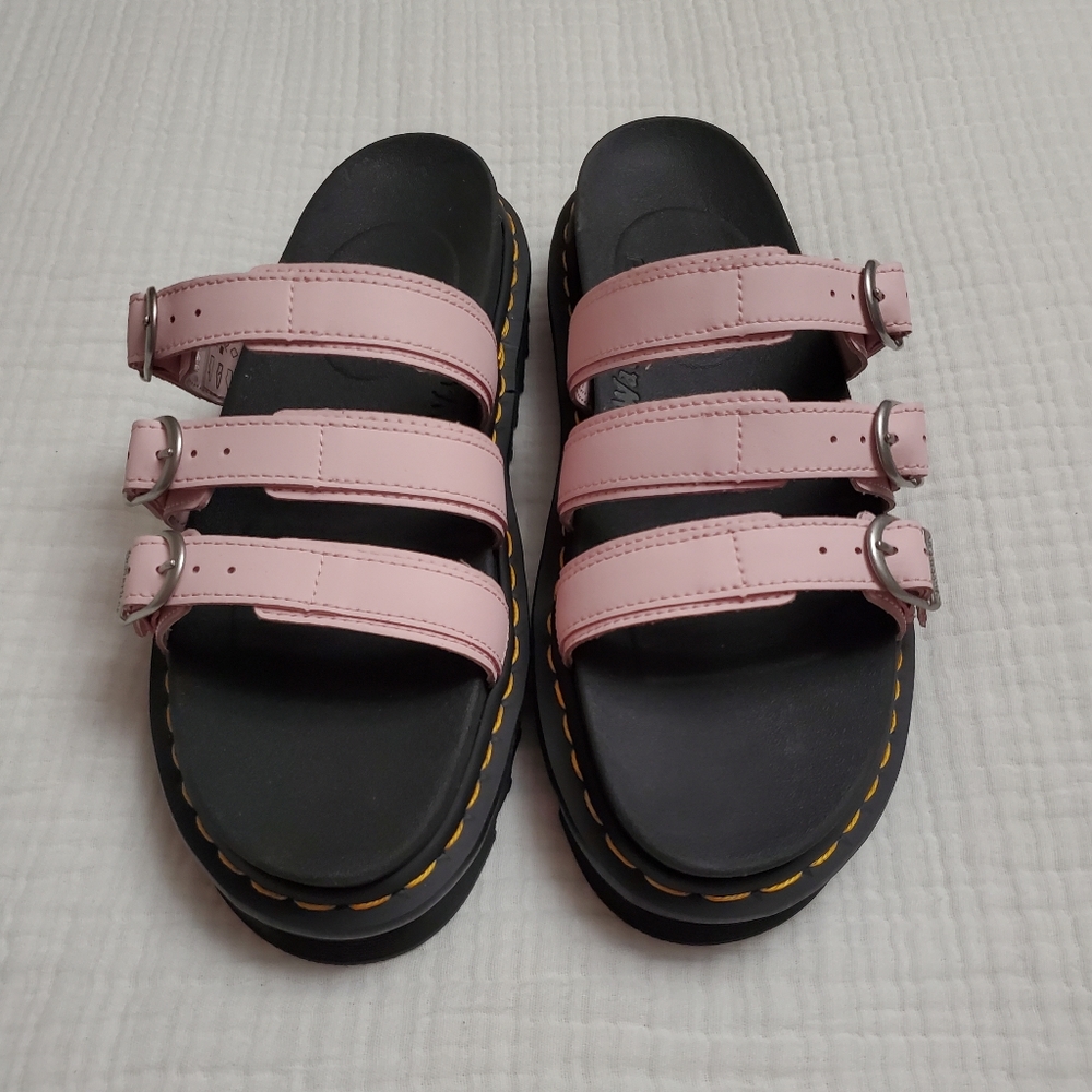 Dr Martens BLAIRE LEATHER SLIDE SANDALS Size 10 Classic Boho Retro Pastel Pink - Picture 14 of 16